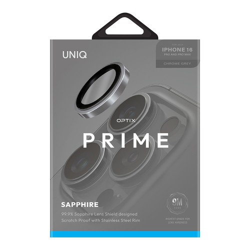 Uniq стекло для iPhone 16 Pro/16 Pro Max OPTIX Camera Lens PRIME Sapphire Stainless steel Grey