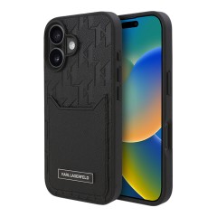 Karl Lagerfeld для iPhone 16 чехол с карманом для карты PU-кожа Grained Monogram Black