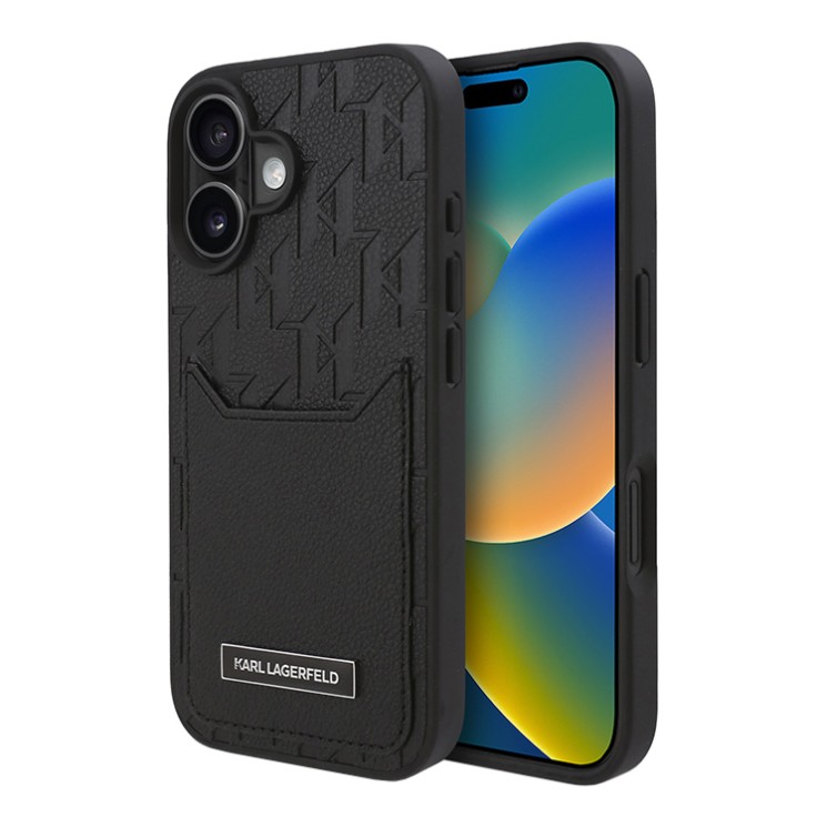 Karl Lagerfeld для iPhone 16 чехол с карманом для карты PU-кожа Grained Monogram Black