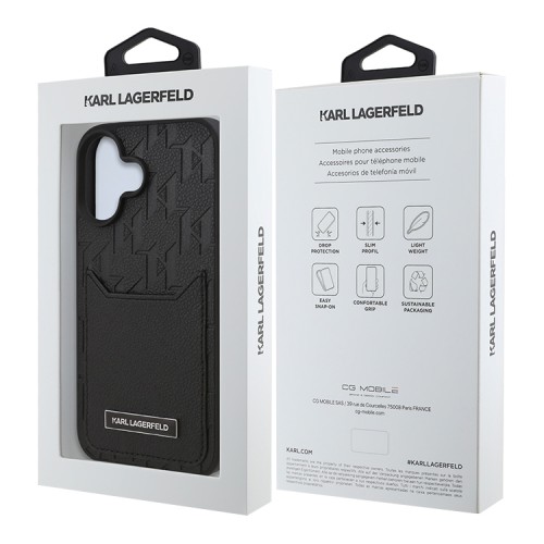 Karl Lagerfeld для iPhone 16 чехол с карманом для карты PU-кожа Grained Monogram Black