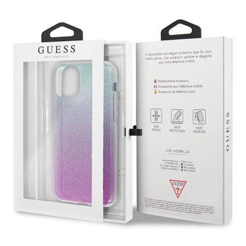 Чехол Guess Glitter Logo Hard Gradient для iPhone 11 Pro, розовый/голубой