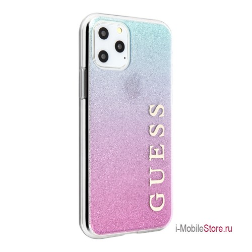 Чехол Guess Glitter Logo Hard Gradient для iPhone 11 Pro, розовый/голубой