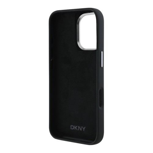 DKNY для iPhone 16 чехол Liquid Silicone Stack Metal logo and Camera Hard Black
