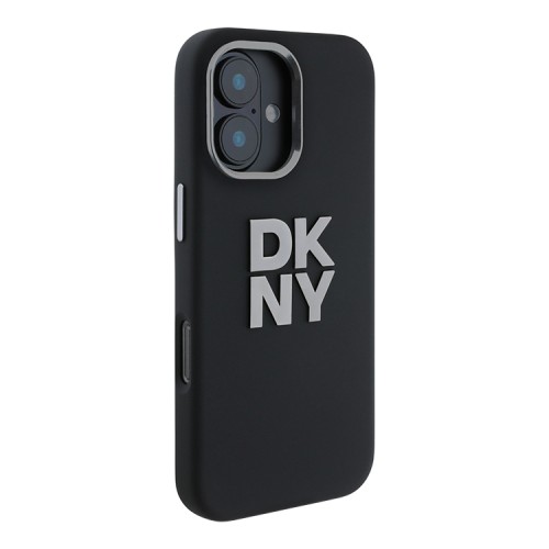 DKNY для iPhone 16 чехол Liquid Silicone Stack Metal logo and Camera Hard Black