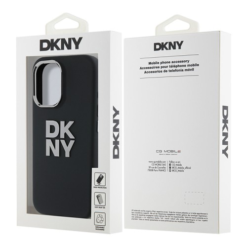 DKNY для iPhone 16 чехол Liquid Silicone Stack Metal logo and Camera Hard Black