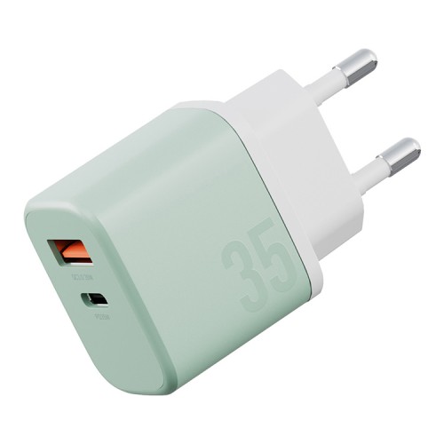 Energea СЗУ Bazic GoPort Velox Kit GaN35, USB-C+USB-A +кабель Weave USB-C to C 1.5m Pistachio
