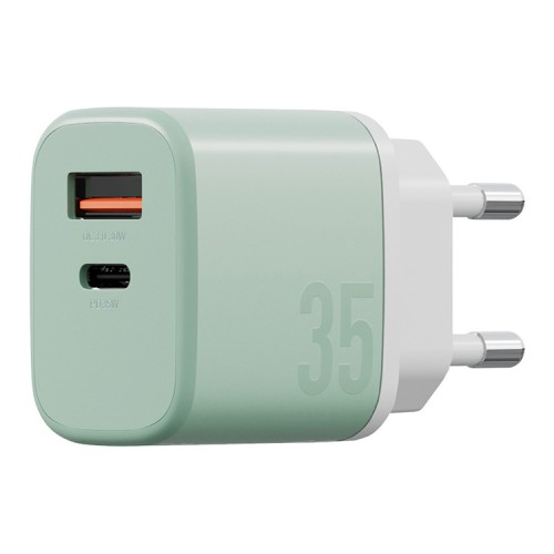 Energea СЗУ Bazic GoPort Velox Kit GaN35, USB-C+USB-A +кабель Weave USB-C to C 1.5m Pistachio