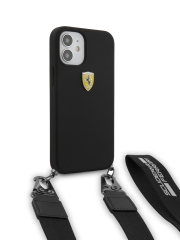 Чехол Ferrari On Track Liquid Silicone with Strap для iPhone 12 mini, черный