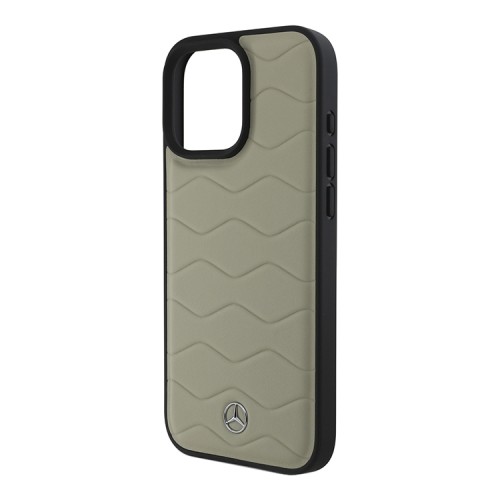 Mercedes для iPhone 16 Pro Max чехол Leather Waves Metal logo Hard Beige