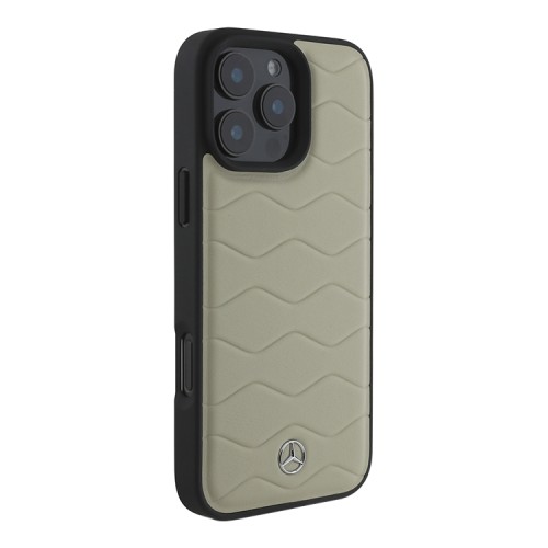 Mercedes для iPhone 16 Pro Max чехол Leather Waves Metal logo Hard Beige