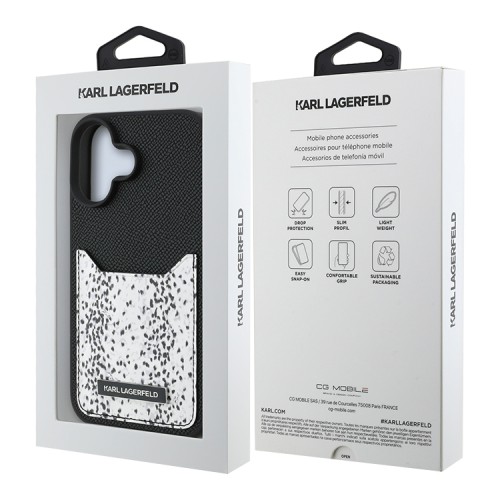 Karl Lagerfeld для iPhone 16 чехол Cardslot PU-кожа зернистая Leopard pocket Black
