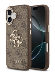 Guess для iPhone 17 чехол PU 4G Big metal logo Gold camera Hard Brown