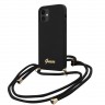Чехол Guess Liquid Silicone Gold Metal logo +Cord для iPhone 12 mini, черный