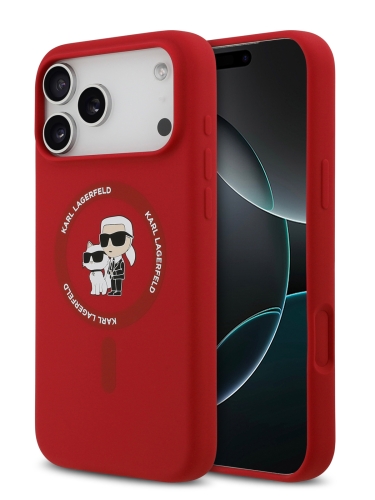 Karl Lagerfeld для iPhone 17 Pro чехол Liquid Silicone NFT Karl & Choupette Hard Red (MagSafe)