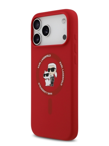 Karl Lagerfeld для iPhone 17 Pro чехол Liquid Silicone NFT Karl & Choupette Hard Red (MagSafe)