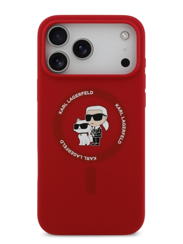 Karl Lagerfeld для iPhone 17 Pro чехол Liquid Silicone NFT Karl & Choupette Hard Red (MagSafe)