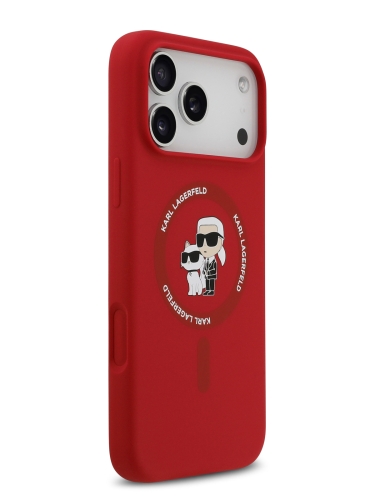 Karl Lagerfeld для iPhone 17 Pro чехол Liquid Silicone NFT Karl & Choupette Hard Red (MagSafe)