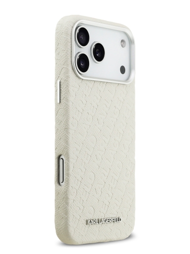 Karl Lagerfeld для iPhone 17 Pro чехол PU Full Wrapped Repeated logo Metal Cam Hard Beige (MagSafe)