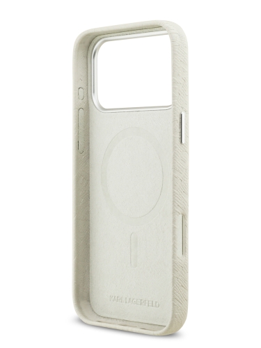 Karl Lagerfeld для iPhone 17 Pro чехол PU Full Wrapped Repeated logo Metal Cam Hard Beige (MagSafe)