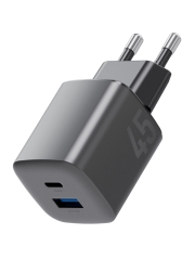 Energea сетевое зарядное AmpCharge Mini GaN45, USB-C PD45 + USB-A QC3.0 total 45W Gunmetal