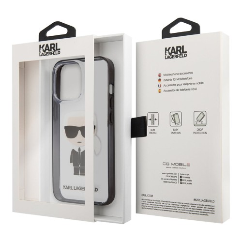 Чехол Karl Lagerfeld Ikonik Karl Hard Transparent для iPhone 13 Pro, черная рамка