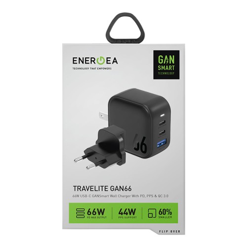 Сетевое зарядное EnergEA Travelite Gan66, 2USB-C PD/PPS + USB QC3.0 66W