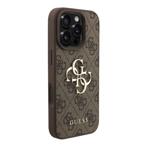 Guess для iPhone 16 Pro Max чехол PU 4G Big metal logo Hard + Pearl Hand Strap Brown