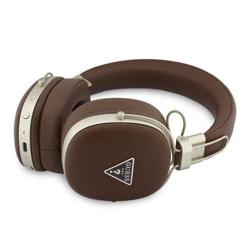 Guess наушники беспроводные накладные Bluetooth HP ENC Flat Grained PU Triangle Metal Logo Brown