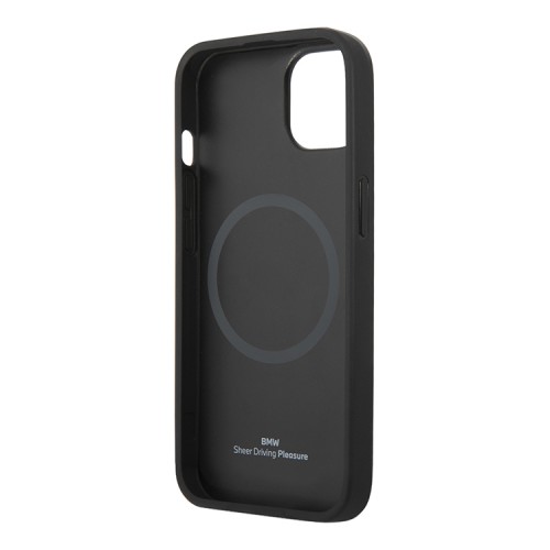 Кожаный чехол BMW Signature Logo imprint Hard для iPhone 14 Plus, черный (MagSafe)
