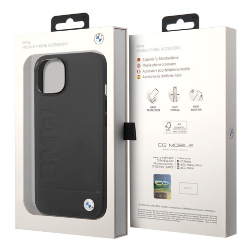 Кожаный чехол BMW Signature Logo imprint Hard для iPhone 14 Plus, черный (MagSafe)