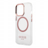 Чехол Guess Metal outline Hard для iPhone 13 Pro, прозрачный/розовый (MagSafe)