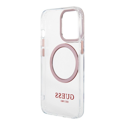 Чехол Guess Metal outline Hard для iPhone 13 Pro, прозрачный/розовый (MagSafe)