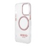 Чехол Guess Metal outline Hard для iPhone 13 Pro, прозрачный/розовый (MagSafe)