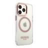 Чехол Guess Metal outline Hard для iPhone 13 Pro, прозрачный/розовый (MagSafe)