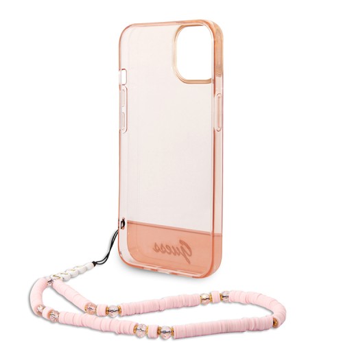 Чехол Guess Translucent Electoplated camera Hard +hand Strap для iPhone 14, розовый