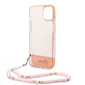 Чехол Guess Translucent Electoplated camera Hard +hand Strap для iPhone 14, розовый