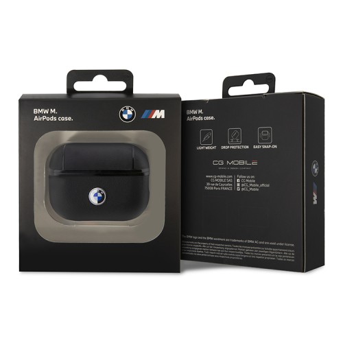 BMW для Airpods Pro 2 чехол Signature leather with metal logo Black