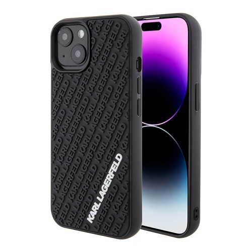 Karl Lagerfeld для iPhone 15 чехол 3D Rubber Multi Logo Hard Black