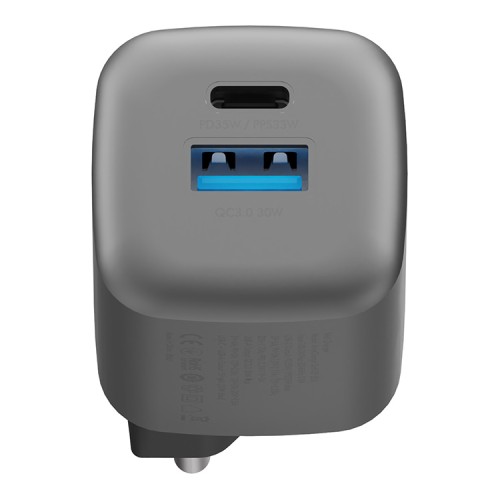 EnergEA СЗУ Ampcharge GaN35, USB-C PD35 + USB-A QC30 total 35W Gunmetal