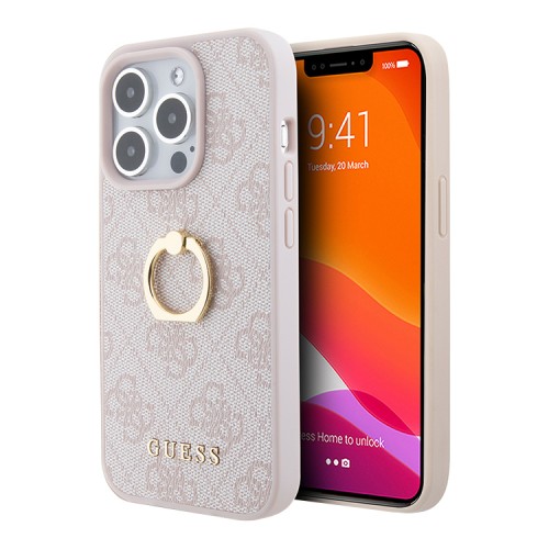 Guess для iPhone 15 Pro Max чехол PU 4G + Ring Hard Pink