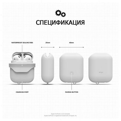 Чехол Elago Waterproof case для кейса AirPods 1/2, белый