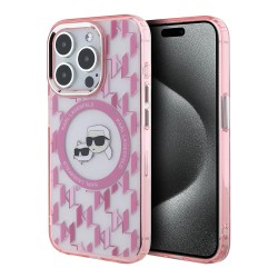 Karl Lagerfeld для iPhone 15 Pro чехол PC/TPU Monogram NFT Karl & Choup Metal Camera Hard Pink (MagSafe)