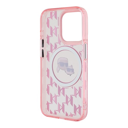 Karl Lagerfeld для iPhone 15 Pro чехол PC/TPU Monogram NFT Karl & Choup Metal Camera Hard Pink (MagSafe)