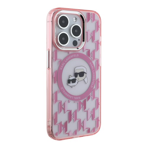 Karl Lagerfeld для iPhone 15 Pro чехол PC/TPU Monogram NFT Karl & Choup Metal Camera Hard Pink (MagSafe)