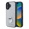 Karl Lagerfeld для iPhone 16 чехол Fixed glitters NFT Choupette метал.значок, серебристый