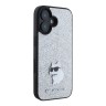 Karl Lagerfeld для iPhone 16 чехол Fixed glitters NFT Choupette метал.значок, серебристый