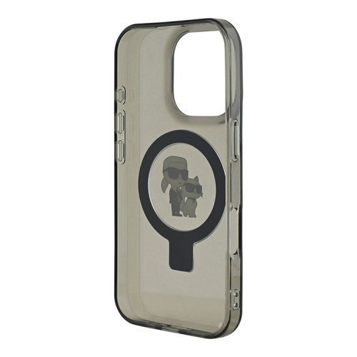 Karl Lagerfeld для iPhone 16 Pro чехол PC/TPU + Ring stand NFT Karl & Choupette Hard Black (MagSafe)