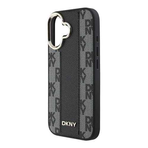 DKNY для iPhone 16 чехол PU Checkered Metal logo Hard Black (MagSafe)