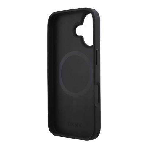 DKNY для iPhone 16 чехол PU Checkered Metal logo Hard Black (MagSafe)