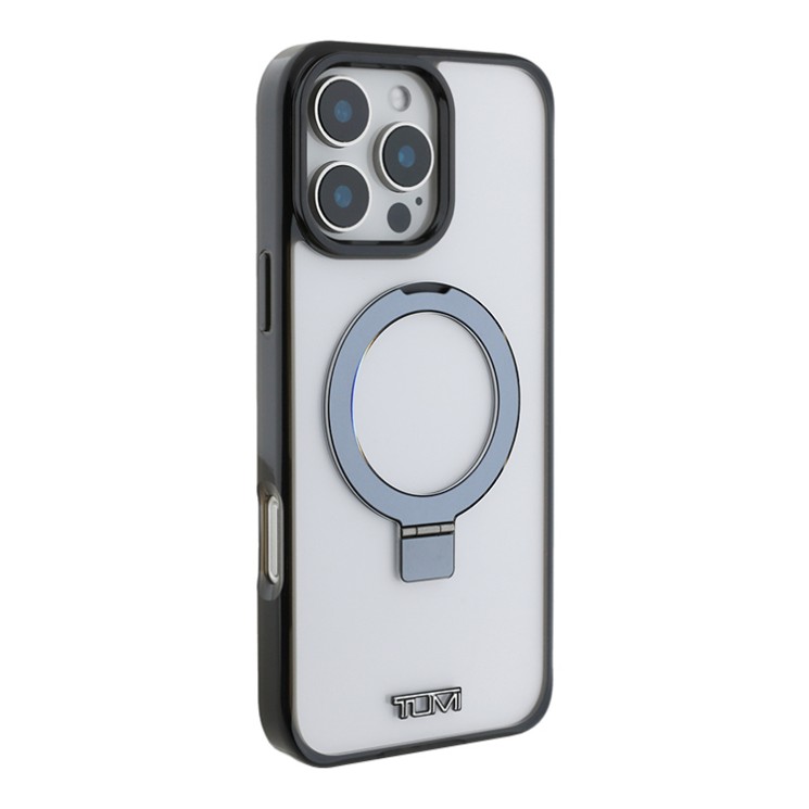 TUMI для iPhone 16 Pro чехол PC/TPU + Aluminium Ring stand Hard Transp/Black (MagSafe)